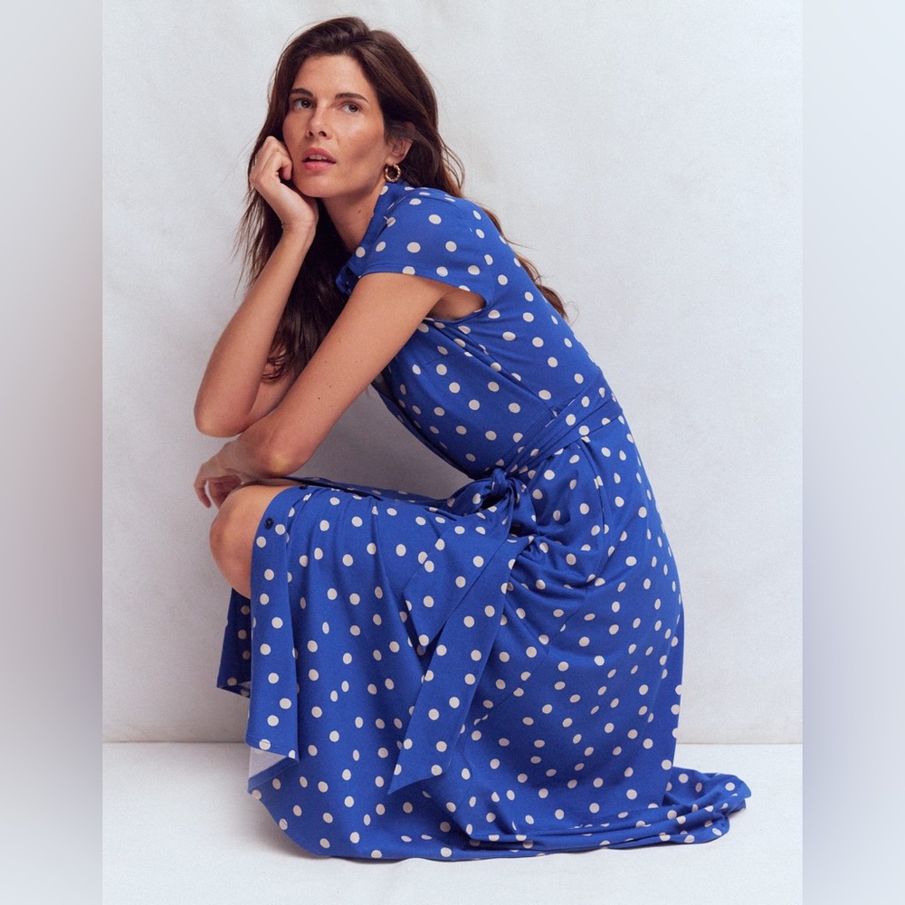 NWT Boden Marcia Jersey Shirt Dress in Bright Blue Painted Dot - Picture 3 of 10